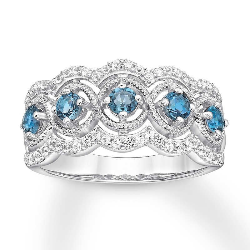 Main Image 1 of Blue Topaz Ring Lab-Created White Sapphires Sterling Silver