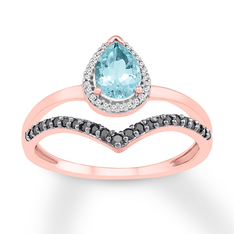 Main Image 1 of Aquamarine Ring 1/6 ct tw Diamonds 10K Rose Gold
