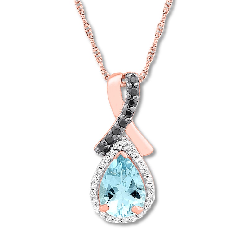 Aquamarine Necklace 1/10 ct tw Diamonds 10K Rose Gold