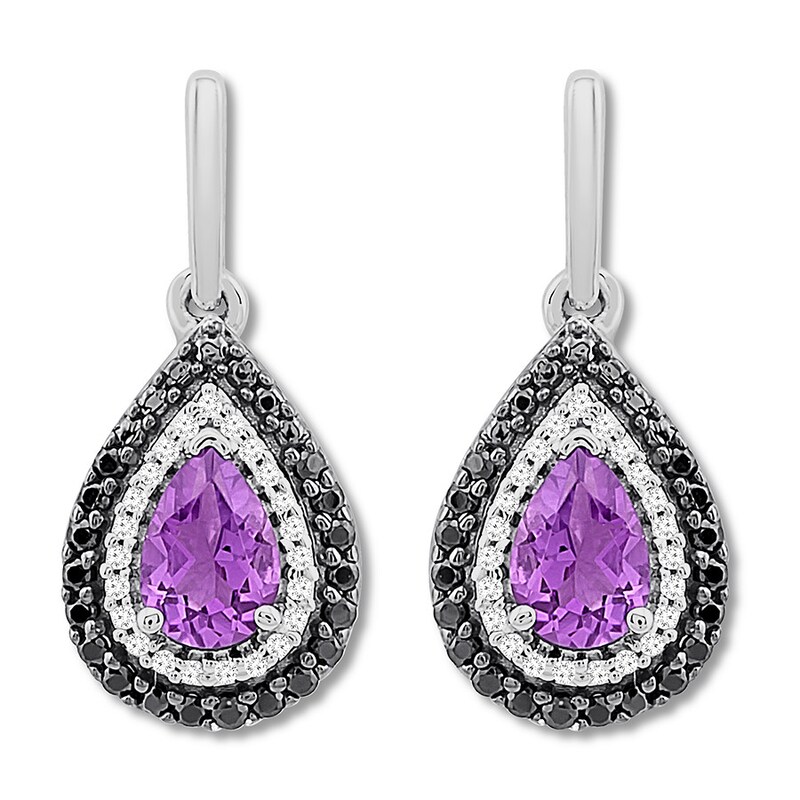 Main Image 1 of Amethyst Earrings 1/4 ct tw Diamonds Sterling Silver