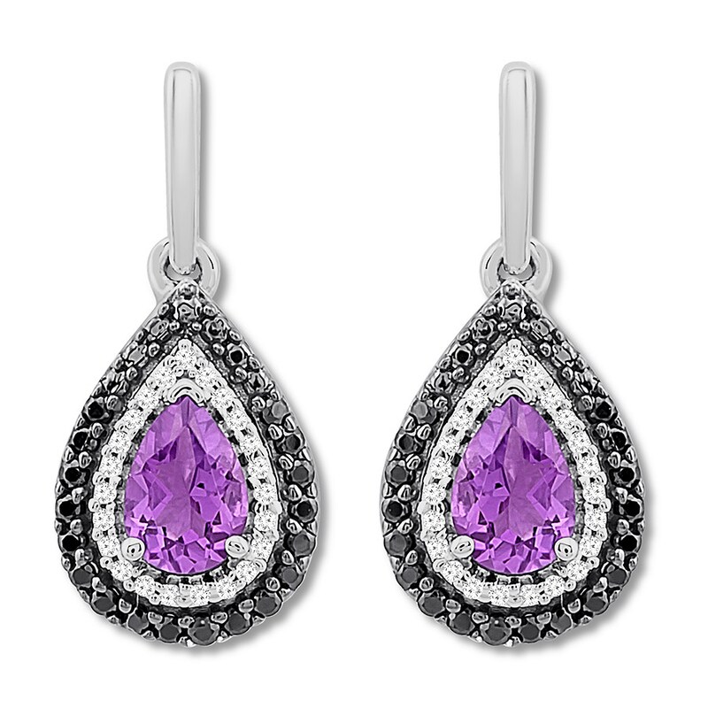 Amethyst Earrings 1/4 ct tw Diamonds Sterling Silver