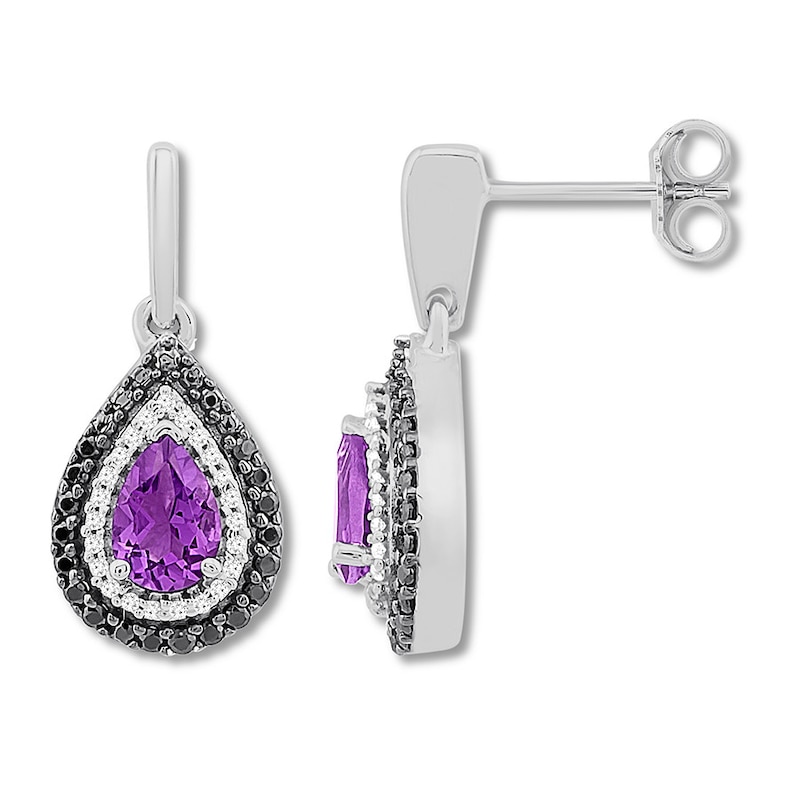 Amethyst Earrings 1/4 ct tw Diamonds Sterling Silver