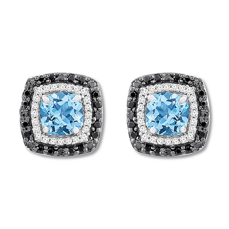 Main Image 1 of Blue Topaz Earrings 1/4 ct tw Diamonds Sterling Silver