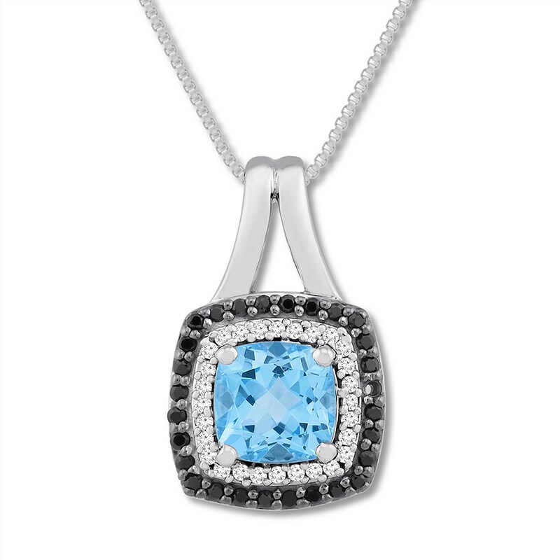 Main Image 1 of Blue Topaz Necklace 1/6 ct tw Diamonds Sterling Silver