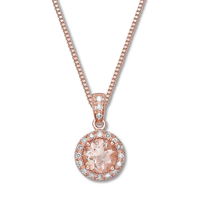 Morganite Necklace 1/10 ctw Diamonds 10K Rose Gold