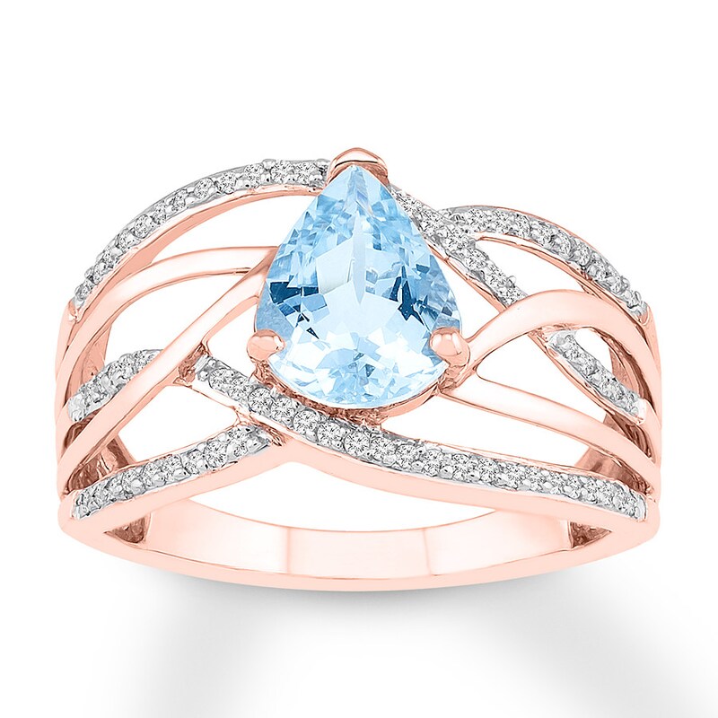 Main Image 1 of Blue Topaz Ring 1/5 ct tw Diamonds 10K Rose Gold