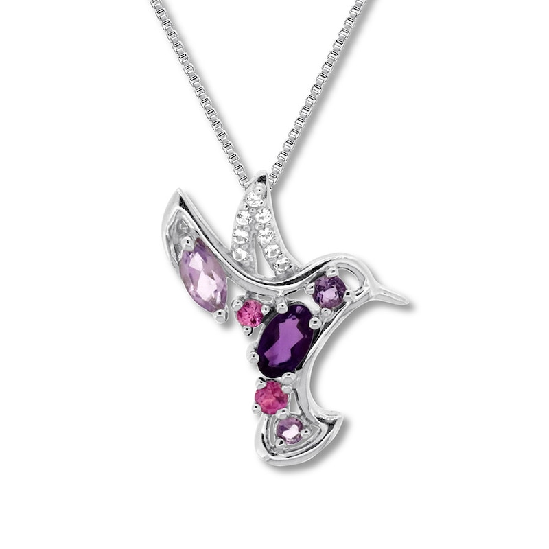 Amethyst Hummingbird Necklace Sterling Silver