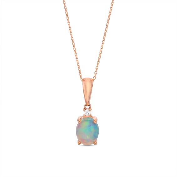 Natural Opal Necklace Diamond Accent 10K Rose Gold