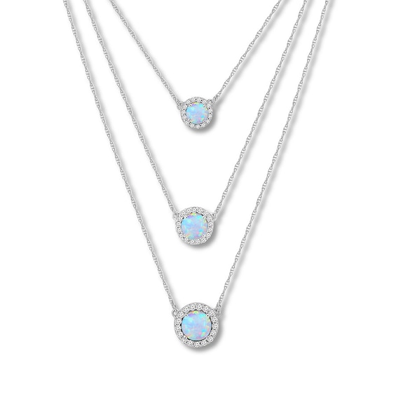 Lab-Created Opal Layered Necklace Sterling Silver