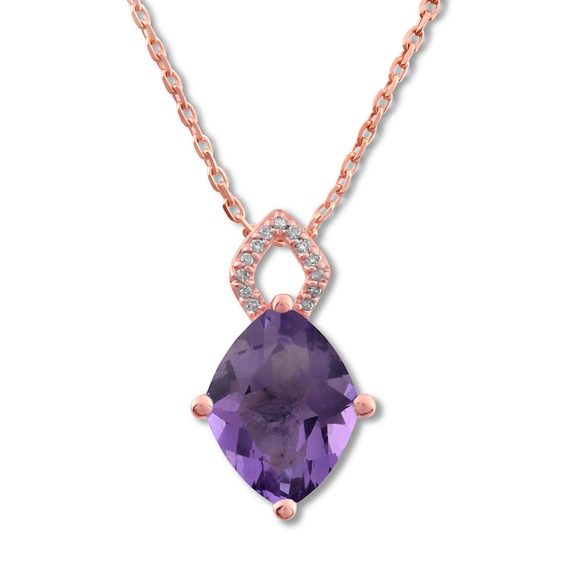 Main Image 1 of Amethyst Necklace with Diamonds 10K Rose Gold