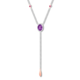 Amethyst Lariat Necklace Sterling Silver/10K Rose Gold