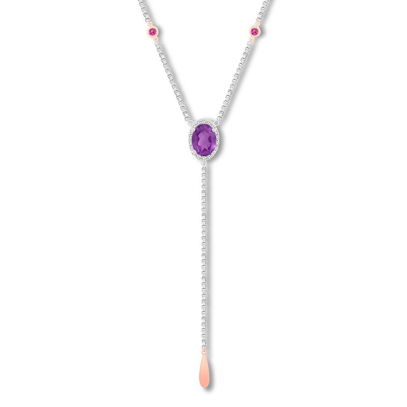 Main Image 1 of Amethyst Lariat Necklace Sterling Silver/10K Rose Gold