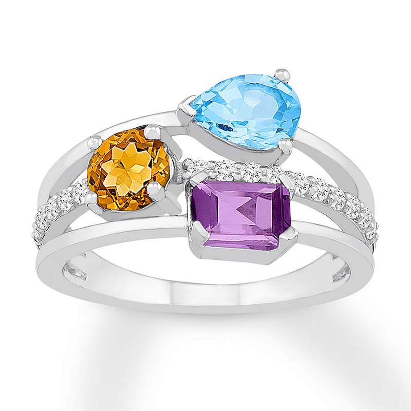 Main Image 1 of Blue Topaz, Amethyst, & Citrine Ring Sterling Silver