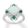 Lab-Created Opal Ring, Lab-Created Emeralds & Diamond Sterling Silver