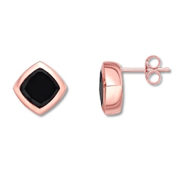 Black Onyx Stud Earrings Bezel-set 10K Rose Gold