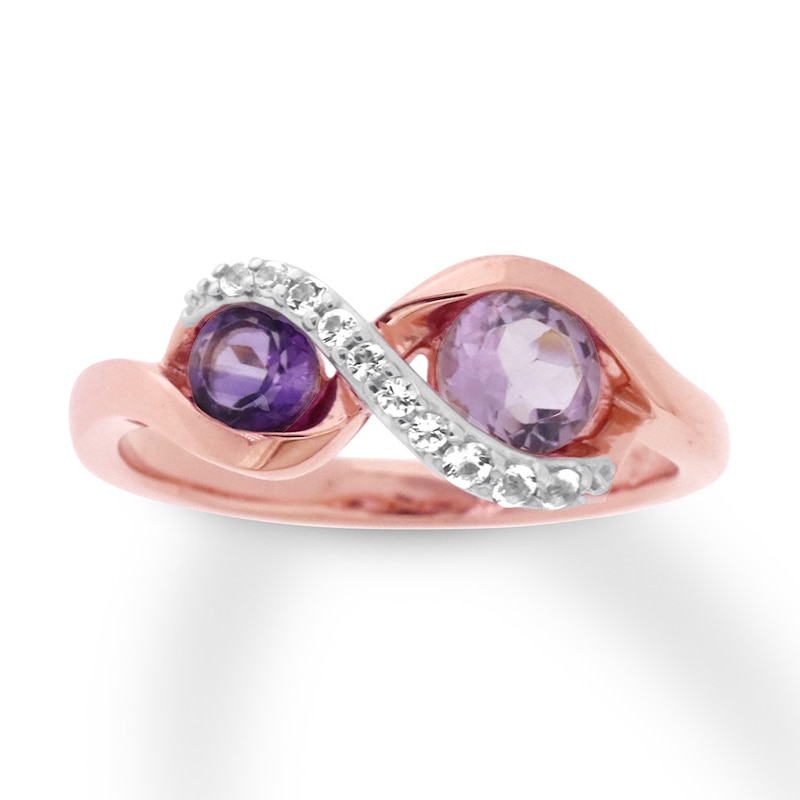 Main Image 1 of Amethyst & White Topaz Ring 10K Rose Gold