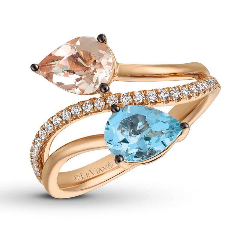 Le Vian Morganite & Aquamarine Ring 1/6 ct tw Diamonds 14K Gold