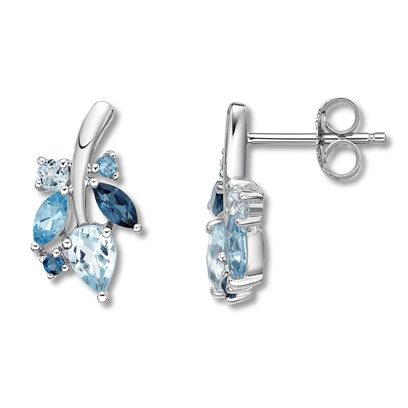Blue Topaz Leaf Earrings Sterling Silver