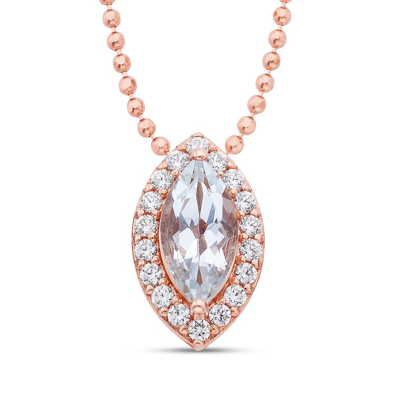 Main Image 1 of Aquamarine & White Topaz Necklace 10K Rose Gold 15"-18" Adj.