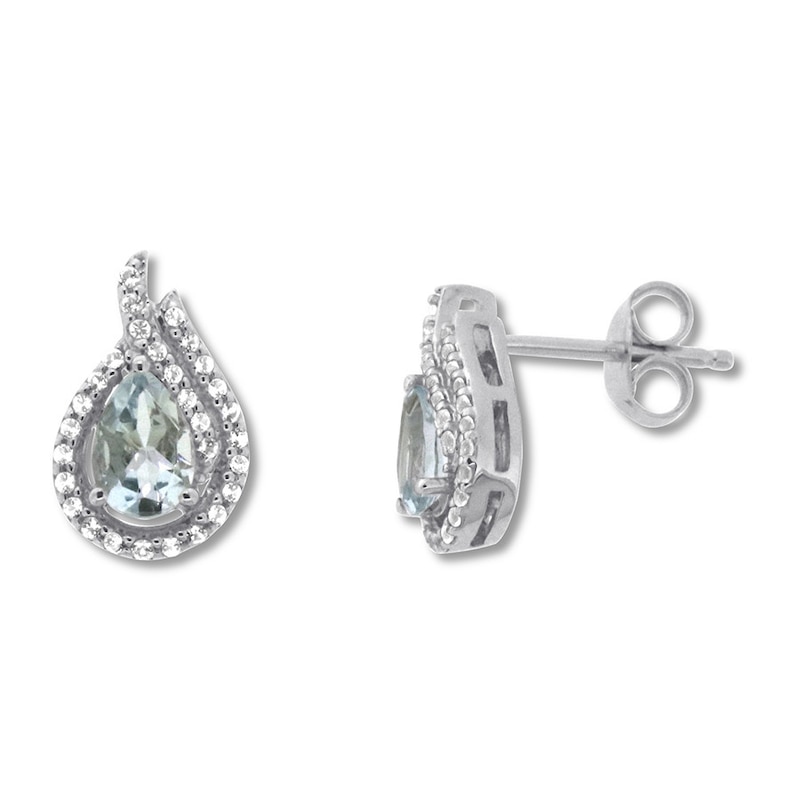 Main Image 1 of Aquamarine Teardrop Earrings White Topaz Sterling Silver