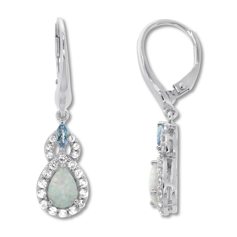 Main Image 1 of Lab-Created Opal Earrings Blue Topaz Sterling Silver