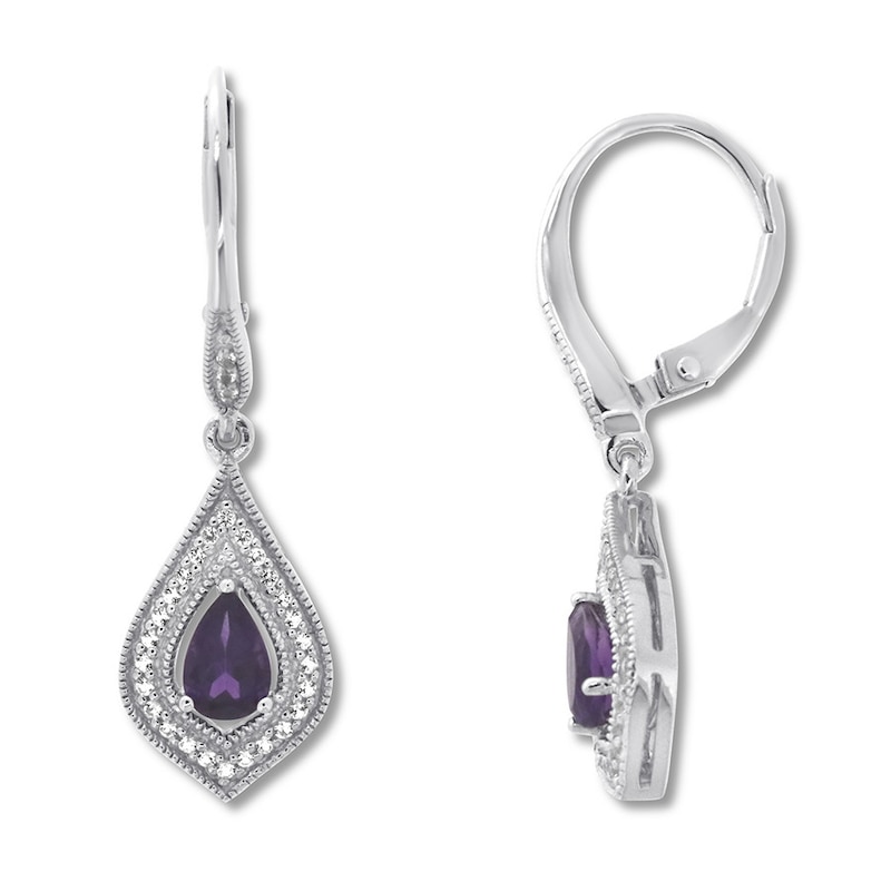 Main Image 1 of Amethyst Earrings White Topaz Sterling Silver
