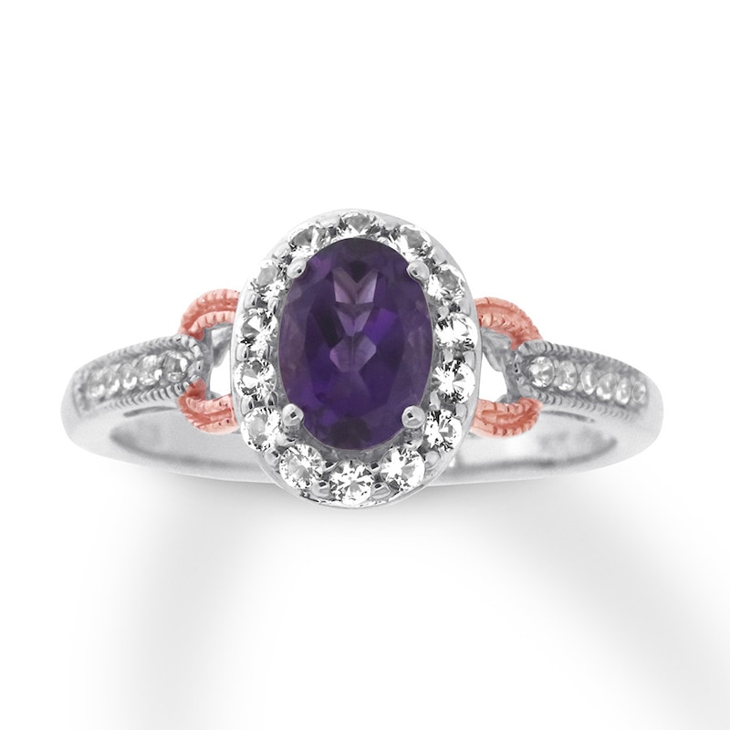 Main Image 1 of Amethyst Ring White Topaz Sterling Silver/10K Rose Gold