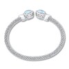 Blue & White Topaz Popcorn Mesh Cuff Bracelet Sterling Silver
