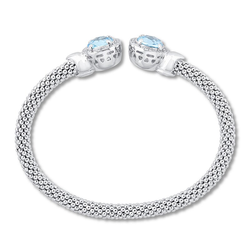 Blue & White Topaz Popcorn Mesh Cuff Bracelet Sterling Silver