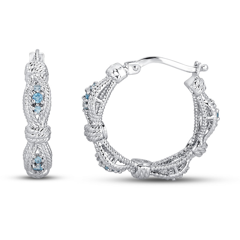 Textured Blue Topaz Hoop Earrings Sterling Silver