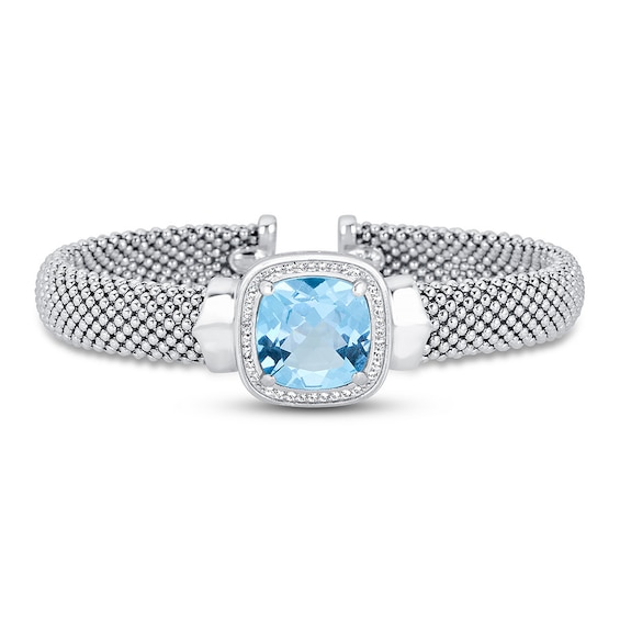 Blue & White Topaz Mesh Cuff Bracelet Sterling Silver