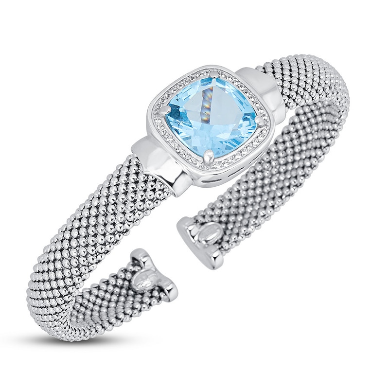 Blue & White Topaz Mesh Cuff Bracelet Sterling Silver