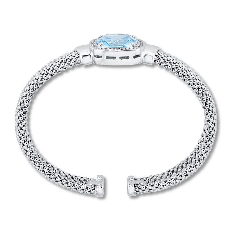 Blue & White Topaz Mesh Cuff Bracelet Sterling Silver