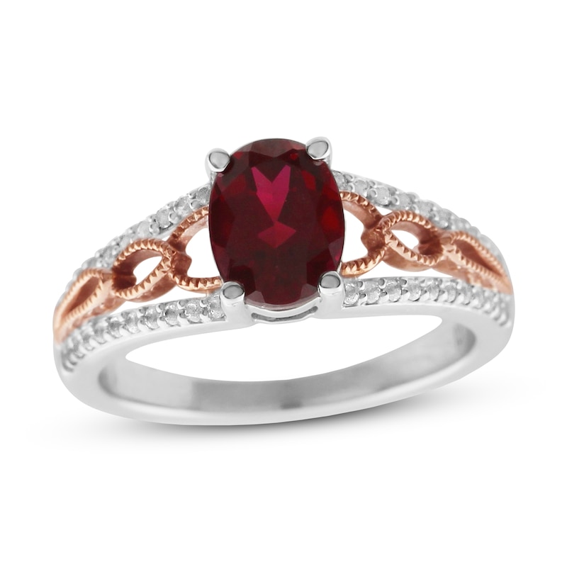 Lab-Created Ruby & Lab-Created White Sapphire Ring Sterling Silver 10K Rose Gold