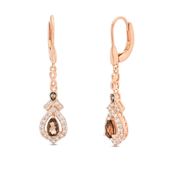 Le Vian Chocolate Quartz Earrings 5/8 ct tw Diamonds 14K Strawberry Gold