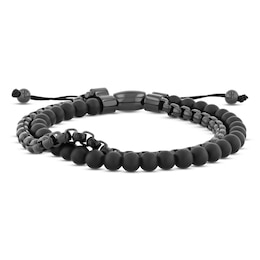 Men's Black Onyx Bolo Bracelet Stainless Steel 10.5&quot;