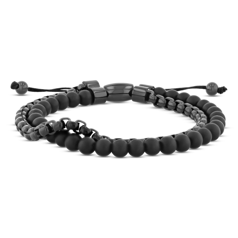 Men's Black Onyx Bolo Bracelet Stainless Steel 10.5"