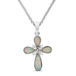 Lab-Created Opal Cross Necklace Diamond Accent Sterling Silver 18&quot;