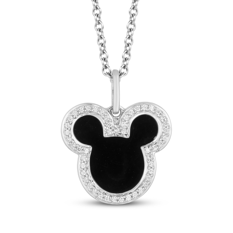 Main Image 1 of Disney Treasures Mickey Mouse Black Onyx & Diamond Necklace 1/10 ct tw Sterling Silver 17"