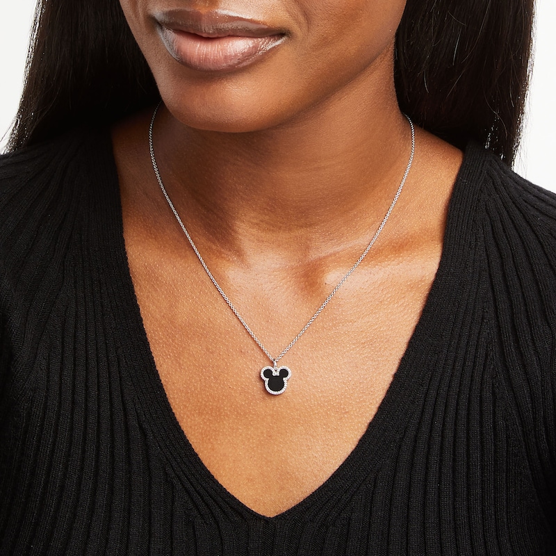Main Image 2 of Disney Treasures Mickey Mouse Black Onyx & Diamond Necklace 1/10 ct tw Sterling Silver 17"