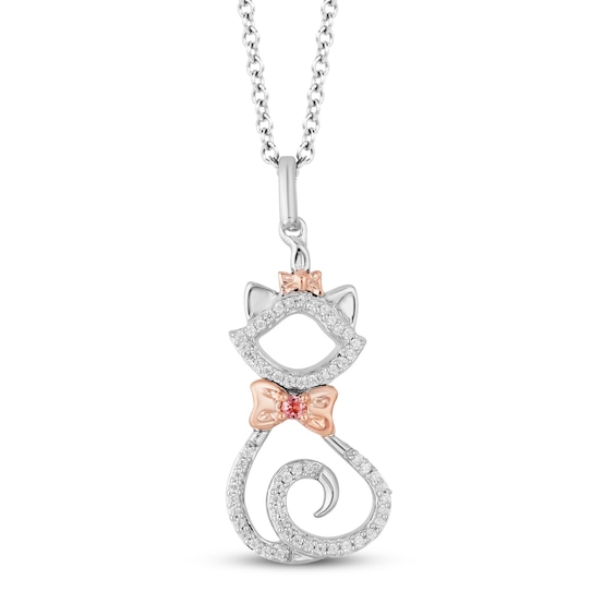 Disney Treasures The Aristocats Pink Tourmaline & Diamond Necklace 1/10 ct tw Sterling Silver & 10K Rose Gold 17"