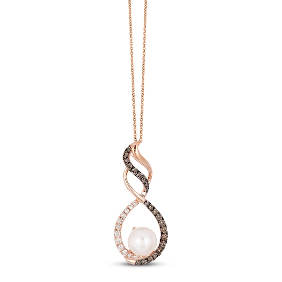 Le Vian Cultured Pearl Necklace 5/8 ct tw Diamonds 14K Strawberry Gold 18"