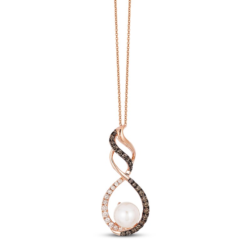 Main Image 1 of Le Vian Cultured Pearl Necklace 5/8 ct tw Diamonds 14K Strawberry Gold 18"