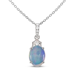Oval Natural Opal & Diamond Necklace 1/20 ct tw 10K White Gold 18"