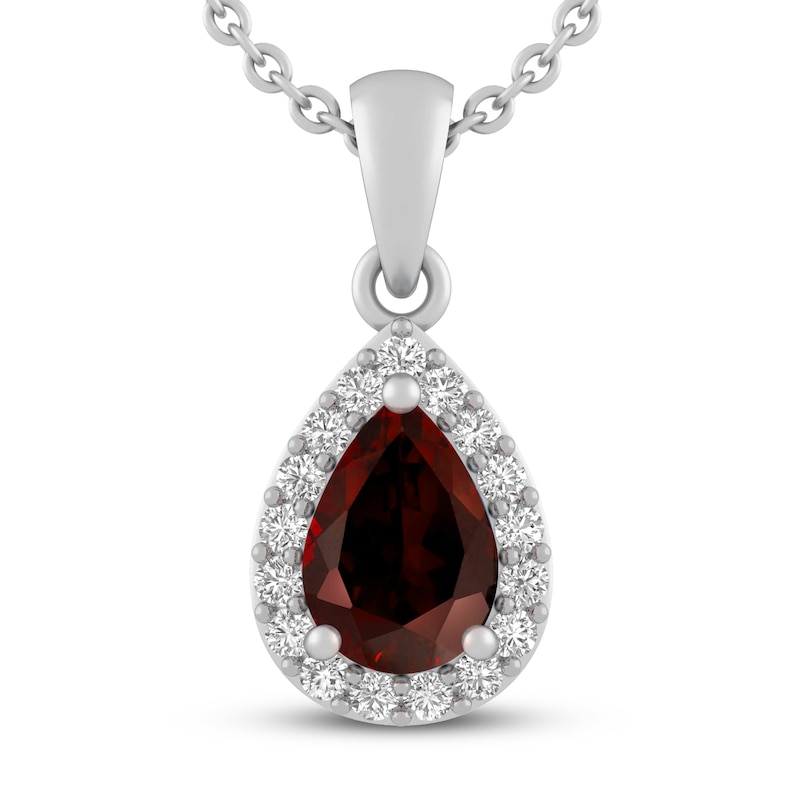 Main Image 1 of Garnet & White Lab-Created Sapphire Necklace Sterling Silver 18"