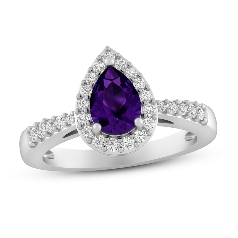 Main Image 1 of Amethyst & White Lab-Created Sapphire Ring Sterling Silver