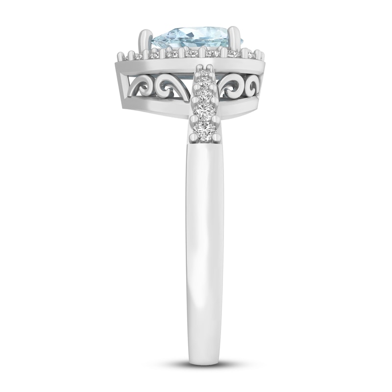 Main Image 2 of Aquamarine & White Lab-Created Sapphire Ring Sterling Silver