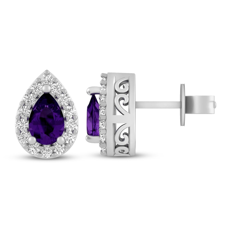Main Image 1 of Amethyst & White Lab-Created Sapphire Earrings Sterling Silver