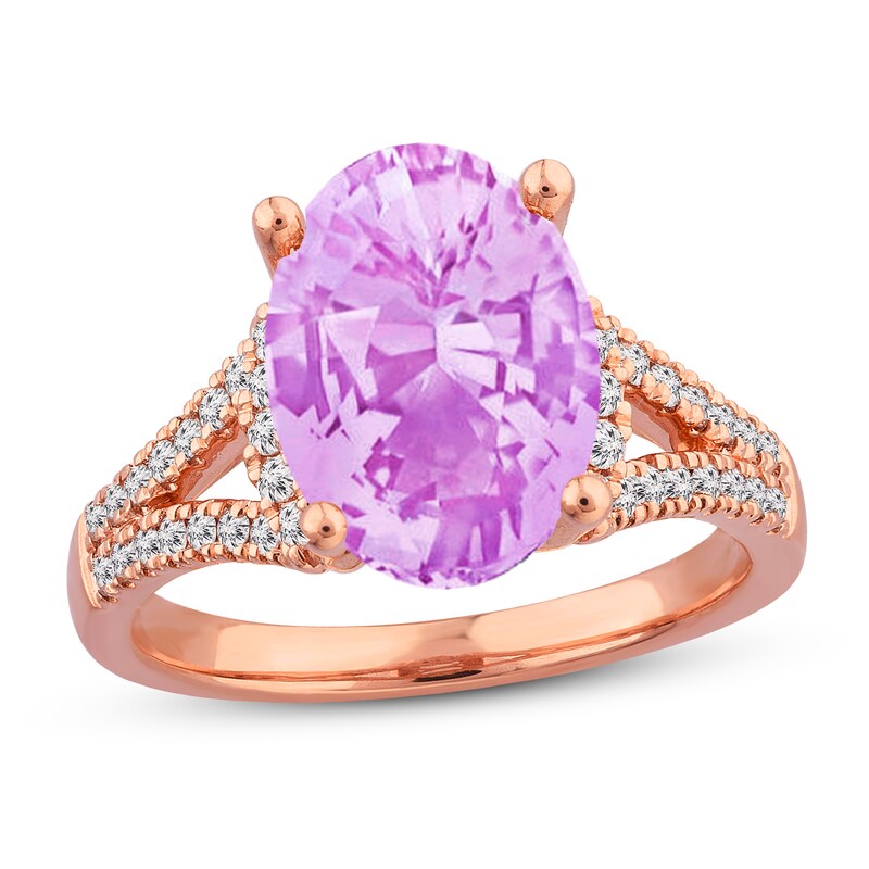 Pink Quartz Ring 3/8 ct tw Diamonds 10K Rose Gold