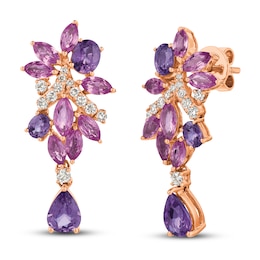 Le Vian Purple/Pink Sapphire Earrings 3/8 ct tw Diamonds 14K Strawberry Gold